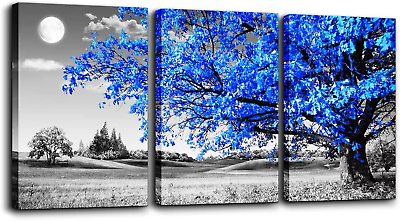 #ad Wall Art for Living Room Black and White Blue Tree Moon Canvas Wall Decor $84.99
