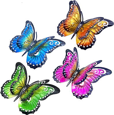 #ad Metal Butterfly Wall Art Decor 6.5 Outdoor Fence Decoration Hanging 4 Pack $19.99