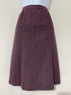 #ad Burgundy Vintage Skirt Smart Work Size 8 Striped Mid A Line Pleated GBP 25.00