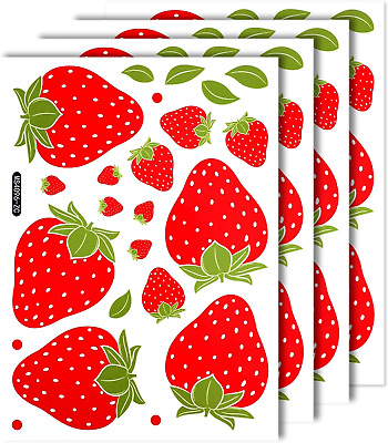 #ad 4 Sheets 92Pcs Strawberry Wall Decals Removable Cute Fruit Wall Stickers for $5.99