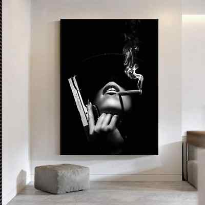 #ad Black White Women Smoke and Have Guns Wall Art Canvas Paintings Posters $23.79