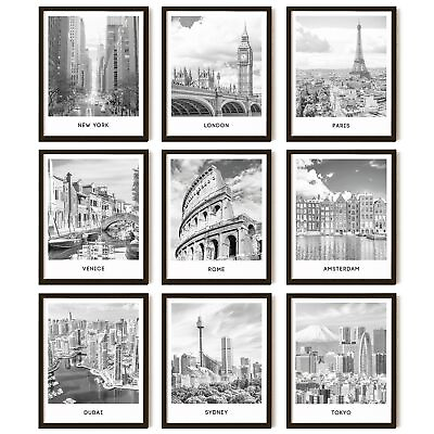 #ad Black White City Wall Art Print Cityscape Pictures Famous Architecture Lan... $17.24
