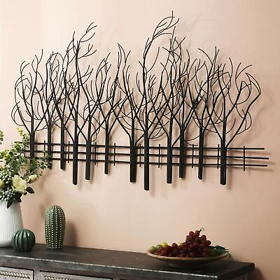 #ad Rustic Grove of Trees Forest Wall Art Sculpture Black Metal Large Nature Decor $130.60