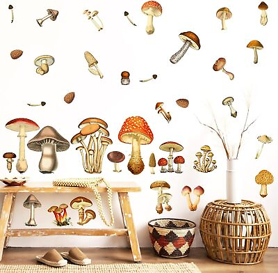 #ad Vintage Mushroom Wall Decals Peel and Stick Retro Mushrooom Wall Stickers Large $27.73