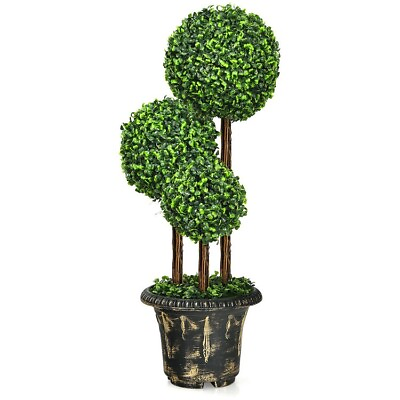 #ad 36quot; Artificial Topiary Triple Ball Tree In outdoor Fake Home Decor Potted Plant $76.97
