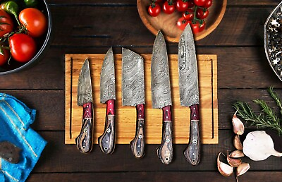 #ad BBQ Forged Best Damascus 5 PCS Steel Japanese Cooking Chef Kitchen Knives Set Ja $87.34