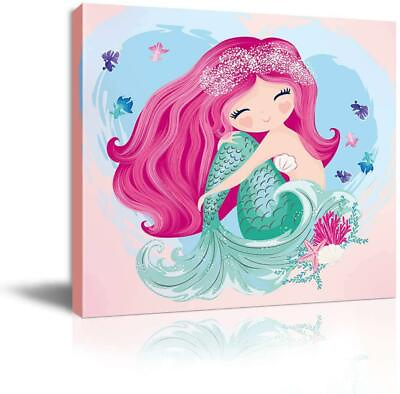 #ad The Little Mermaid Pink Home Decor Canvas Framed Wall Art for Bedroom Bathroom P $25.98