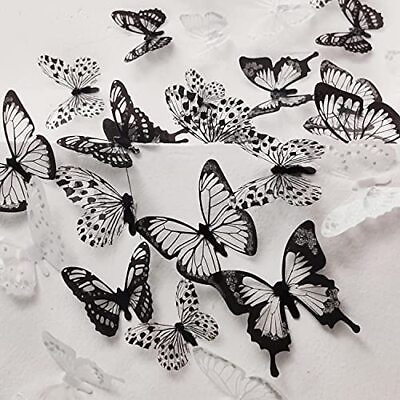 #ad 72 Pcs 3D Butterfly Wall Stickers Crystal White Black Butterfly Wall Decor $13.39
