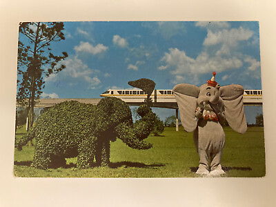 #ad c1975 Walt Disney Strolling Topiary Lane Dumbo Monorail VINTAGE Postcard $1.00