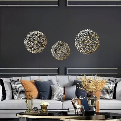 #ad golden abstract round large metal wall decorset of 3 metal wall hanging $189.00