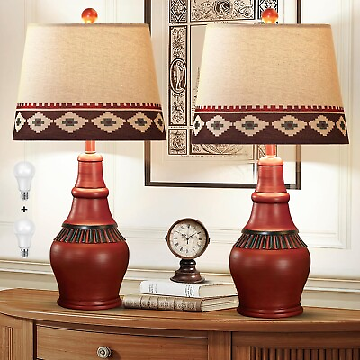 #ad Lamp Table Bedside Set of 2 Western Rustic Living room Nightstand Reading New $155.75