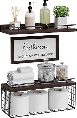 #ad Floating Shelves with Bathroom Wall Décor SignWood Floating Bathroom Shelves... $44.92