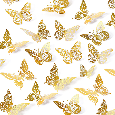 #ad SAOROPEB 3D Butterfly Wall Decor 48 Pcs 4 Styles 3 Sizes Gold Butterfly Decorat $15.31