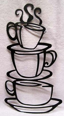 #ad GREAT FOR YOUR KITCHEN COFFEE SHOP BLACK METAL COFFEE CUPS WALL HANGING NEW $8.99