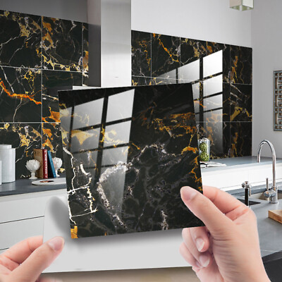 #ad #ad 10pcs Black Gold Marble Brick Self adhesive Bath Kitchen Wall Stair Tile Sticker $15.99