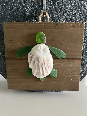 #ad Beach Glass Wooden Wall Plaque Sea Turtle Wall Hanging GIFT 4quot;x4quot; Coastal Decor $24.00