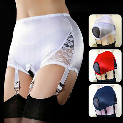 #ad Women Open Crotch Garter Panty Satin Girdle 6 Claws Suspender Garter Belt S 3XL $16.00