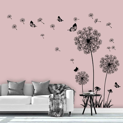 #ad Supzone Dandelion Wall Stickers Flower Wall Decals Butterflies Flying Wall Decor $14.23