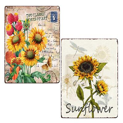 #ad PXIYOU Rustic Flowers Floral Vintage Tin Sign Sunflower Kitchen Decor Farmhou... $15.70
