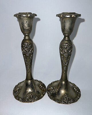 #ad Vintage Godinger Silver Art Co Silverplate Candle Holders 8.5quot; Baroque Grape $18.00