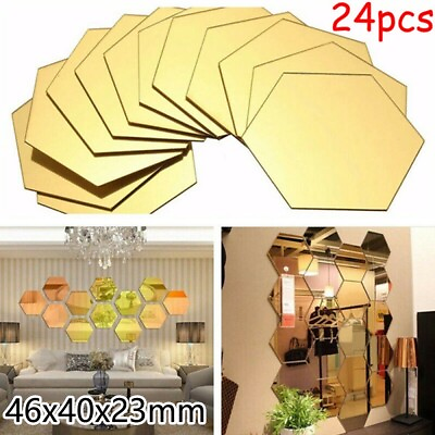 #ad Removable 3D Mirror Wall Stickers Hexagon Decal Art Mural Home Room DIY Decor $7.55
