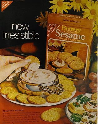 #ad 1970 Print Ad Nabisco Sesame Snack Crackers Vtg Food Kitchen Flowers Grapes $6.95