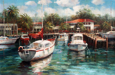 #ad Impression Scenery Dock Sailboat Oil Painting Home Art Wall Decor Canvas Prints $12.06