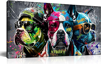 #ad #ad Large Canvas Wall Art for Bedroom Living Room Funny Graffiti Dog Picture Cool Bl $97.32