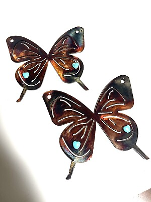 #ad #ad Butterfly Pair 2 Pieces Metal Wall Art Copper 5quot; with turquoise accents $31.98