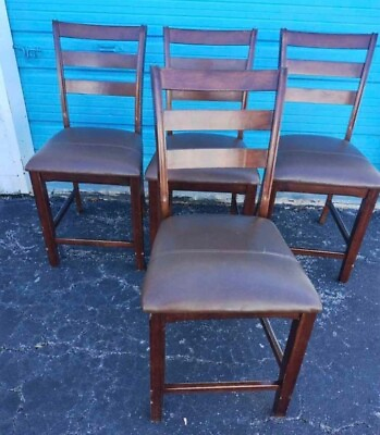 #ad Set of 4 Dining Room Kitchen Chairs Solid Wood Brown $50.00