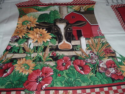 #ad Vtg 80s Country Sweet Cow Sunflowers Floral Checks Vest Fabric Panel S XL MFB $9.99
