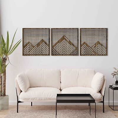 #ad Mountain with Lines Panel Wood Wall Art Geometric Mountain Wood Wall Decor $39.90
