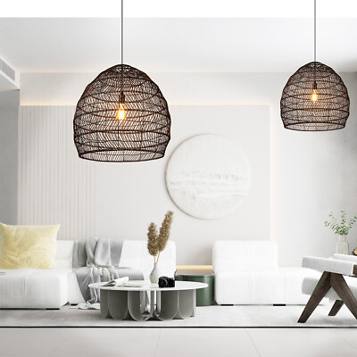 #ad NEW Rattan Pendant Light Hanging Fixtures Over Kitchen Ceiling Lamp Black USA $86.99