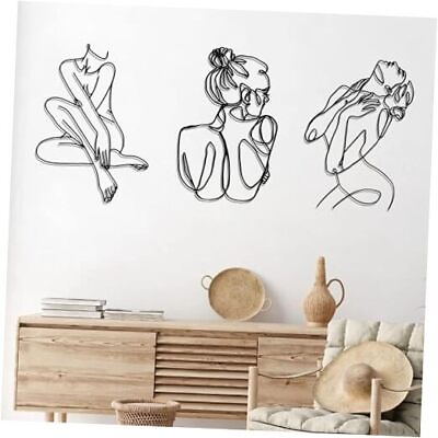 #ad 3 Pieces Metal Wall Metal Female Wall Decor Abstract Modern Line Metal Black $35.69