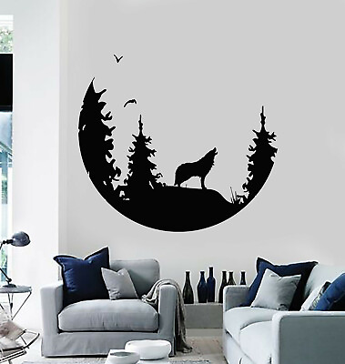 Vinyl Wall Decal Abstract Moon Howling Wolf Predator Bedroom Stickers g3483 $28.99
