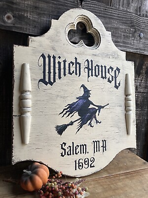 #ad Halloween Witch House Salem Colonial Rustic Gothic Sign Aged Antique Look $99.99