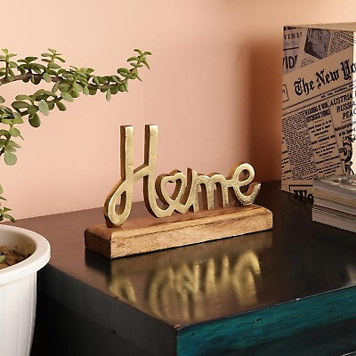 #ad HOME SIGN Freestanding Metal Tabletop Signs With Solid Wood Base For Home Decor $28.99