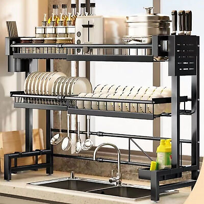 #ad Over The Sink Dish Drying Rack Telescopic 2 Tier Large Capacity Dish Rack $52.49