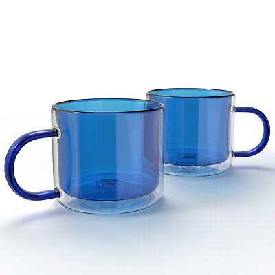 Elle Decor Double Wall Coffee Cups Set of 2 10 Ounce Blue $21.99