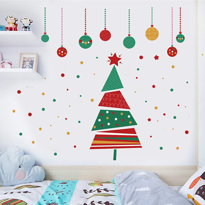 #ad 4 Sheets Christmas Tree Wall Decals Vinyl Art Wall Stickers Peel and Stick Wallp $14.68