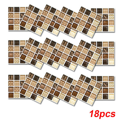18pcs Mosaic Self adhesive Bathroom Kitchen Decor Home Wall 3D Tile Stickers ELH $10.39