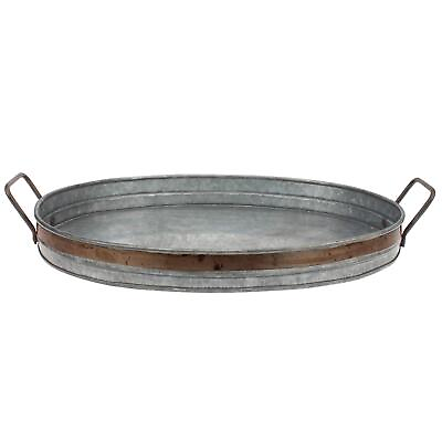 #ad #ad Stonebriar Rustic Galvanized Serving Tray with Rust Trim and Metal Handles $21.57