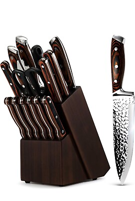 15 PCS Kitchen Knife Set Stainless Steel with Shears Sharpener amp; Wooden Block $22.99