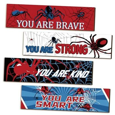 #ad 4 Pcs Spider Theme Sign Inspirational Spider Wall Room Decor for Boys Wooden $25.09