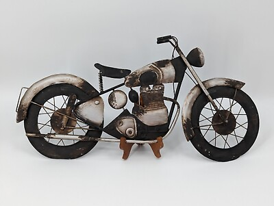 #ad Large Rustic Motorcycle Welded Metal Wall Decor 3D Art Sculpture 24quot; Long $35.00