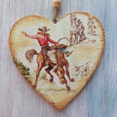 #ad #ad Western Room decor Heart Ornament Cowboy horse home Wall art Rustic Small gifts $14.00