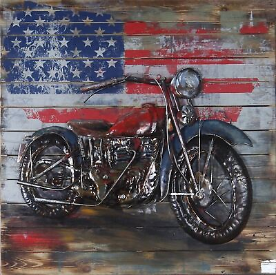 #ad Harley Davidson with American Flag 3 Dimensional Wall Painting Decoration $199.50