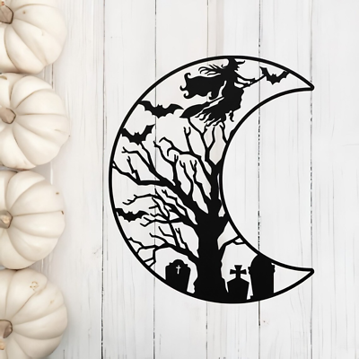 #ad Spooky Moon Halloween Metal Sign Witchy Halloween Wall Decor Halloween Decor $89.95