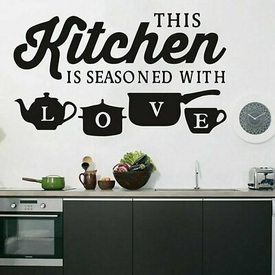 #ad KITCHEN SEASONED WITH LOVE Cafe Home Wall Decal Quote Decor Words Lettering 48quot; $24.72