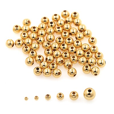 #ad 100pcs Gold Spacer Beads 18K Gold Filled Round Bead DIY Bracelet Necklace $31.12